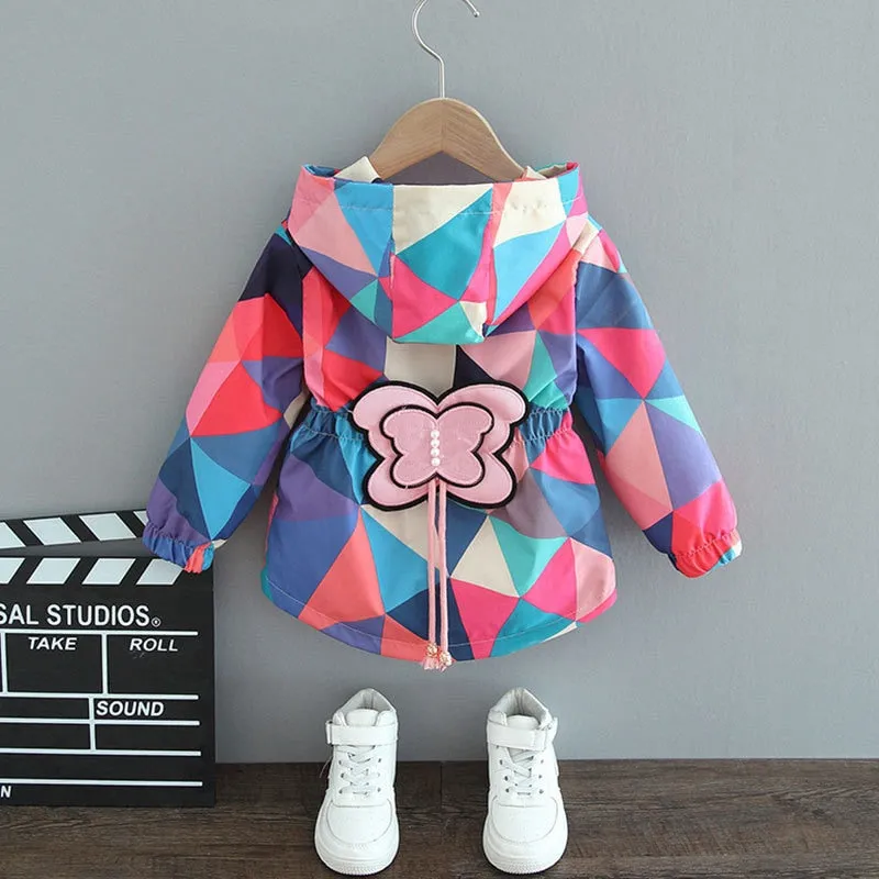 Girls Fashion Thin Flower Hooded Jacket - Green, Red