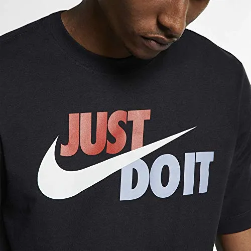 Nike Men's Sportswear Just Do It. T-Shirt, Shirts for Men with Classic Fit, Black/Mystic Red/Platinum Tint, L