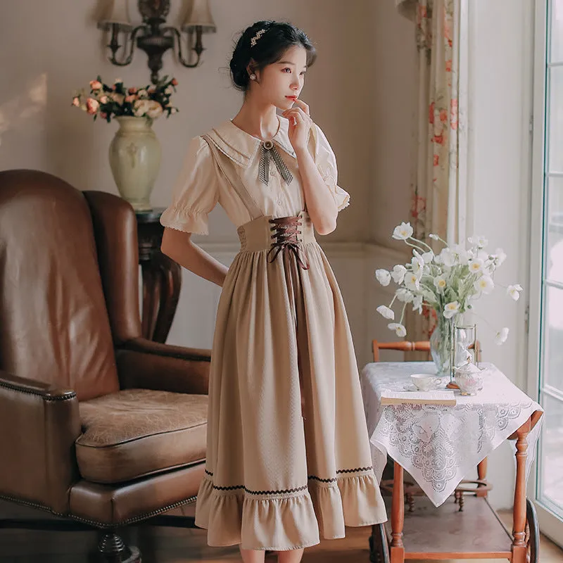 "CUTE PUFF SLEEVE SHIRT   STRAP SKIRT" SUIT N041603