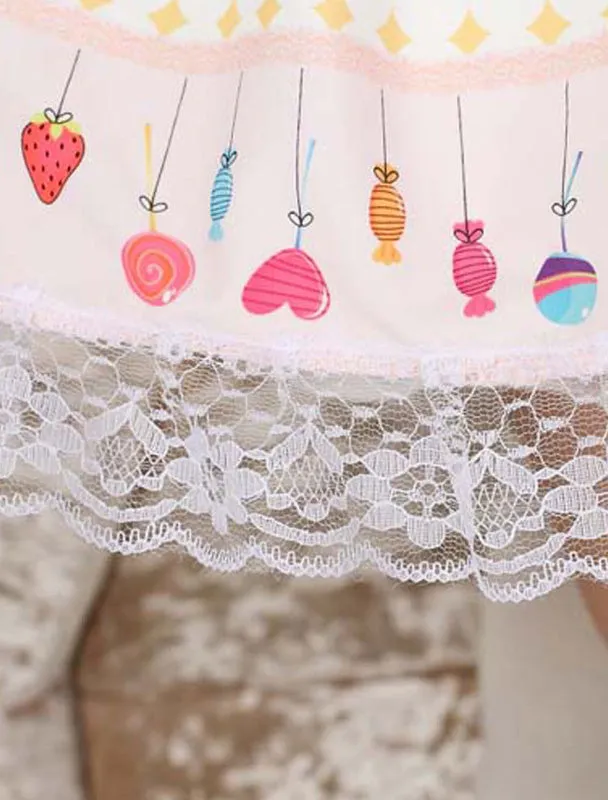 Sweet Yellow Pink Lolita Short Skirt Lace Trim Cake Biscuit Print