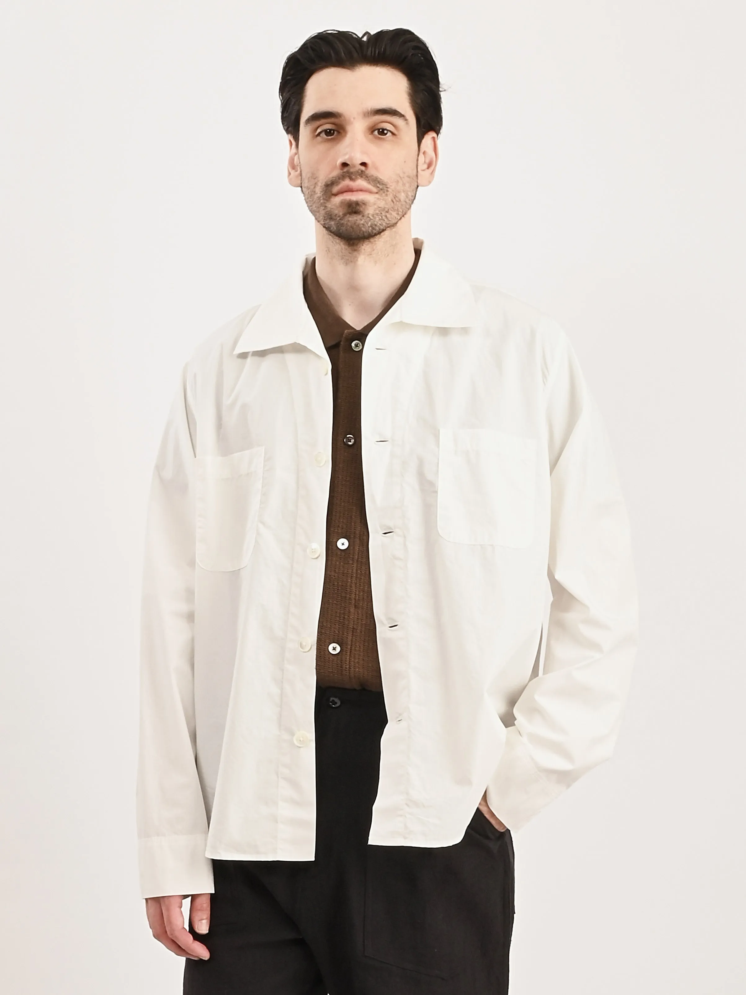White Dense Poplin Funnel Shirt